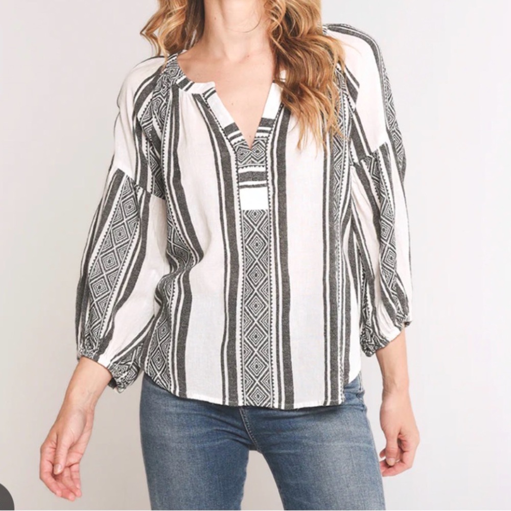 Anthropologie Navy & White 100% Cotton Top